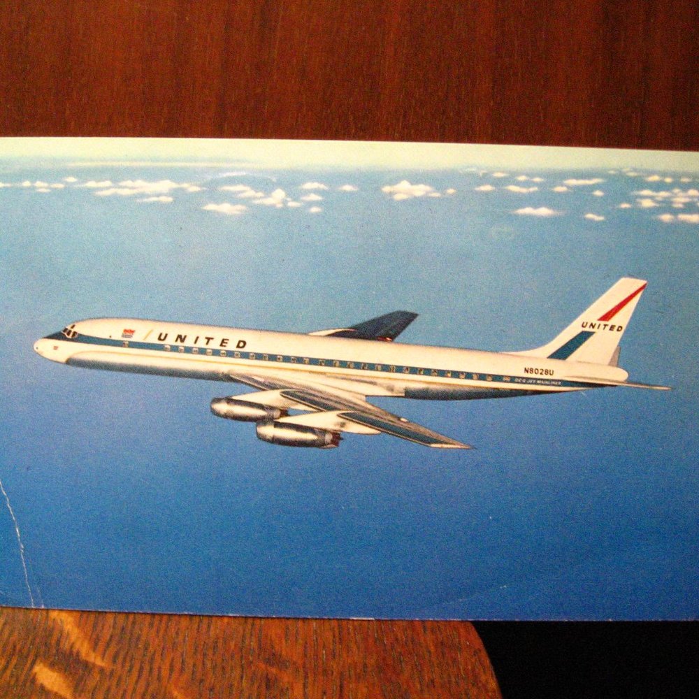 United Airlines DC-8 Airplane 1965 Postcard